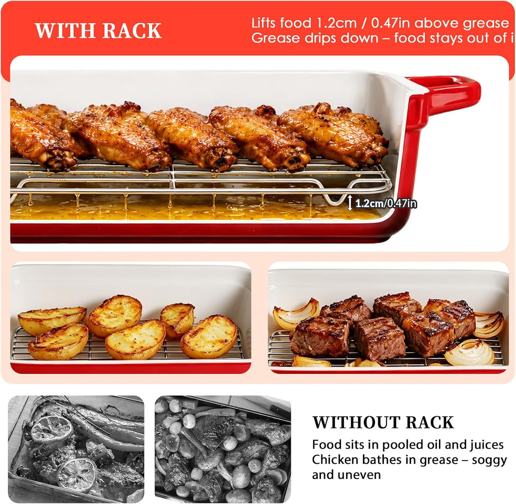 Ceramic Casserole Dish with Lid 6 Pcs, 2-in-1 Dish Set Stoneware Dishes for Oven, (13"x8"+8"x6"), 3.06Qt & 0.95Qt