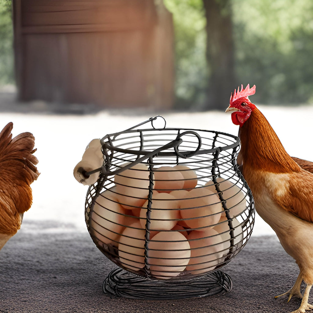 Farmhouse Wire Egg Baskets for Gathering Fresh Egg With Handle