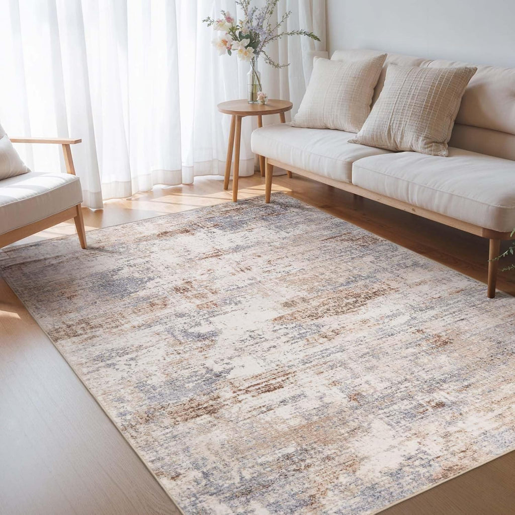 Washable Area Rug Living Room Rugs Large Soft Non-Slip Carpet for Bedroom Dining Room Modern Abstract Neutral Low