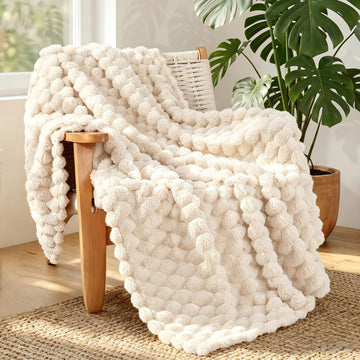 Fleece Throw Blanket, Luxury Super Soft Lightweight Summer Blanket, 3D Jacquard Cozy Fluffy Plush Decorative Sofa