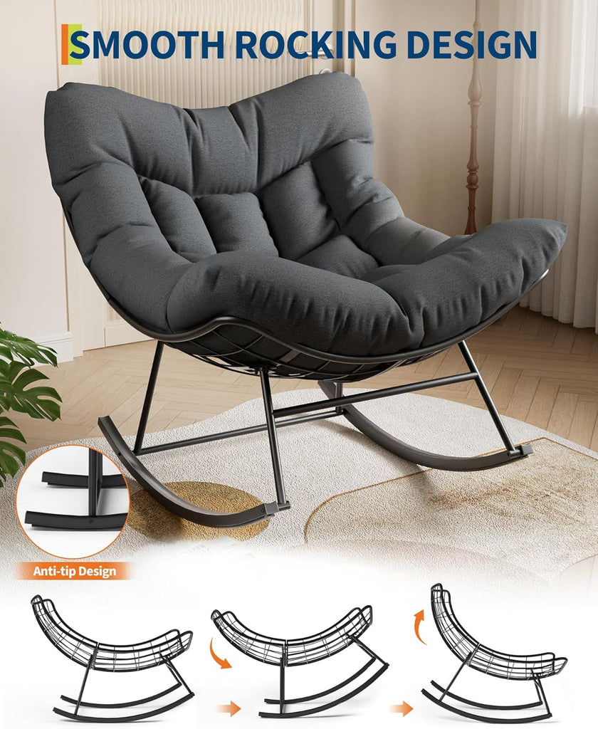 Oversized Outdoor Rattan Rocking Chair with Metal Frame