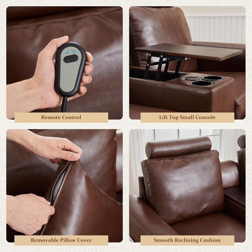 Modern Faux Leather Armless Power Recliner Sofa Seat for Modular Sectional Couch -Dark Brown