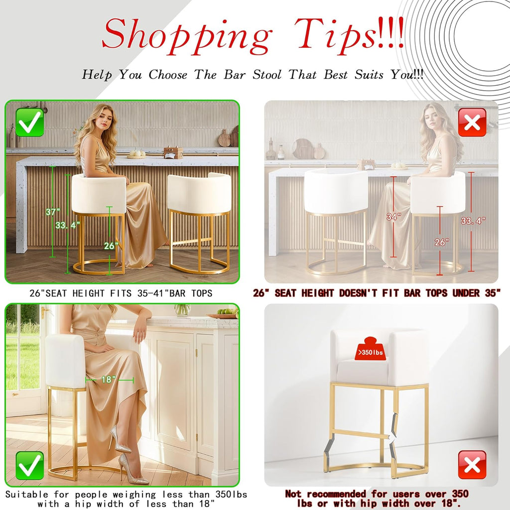 Modern Counter Height Bar Stools,Bar Stools Set of 4,PU Leather Upholstered Barrel Barstools with Backs,26''