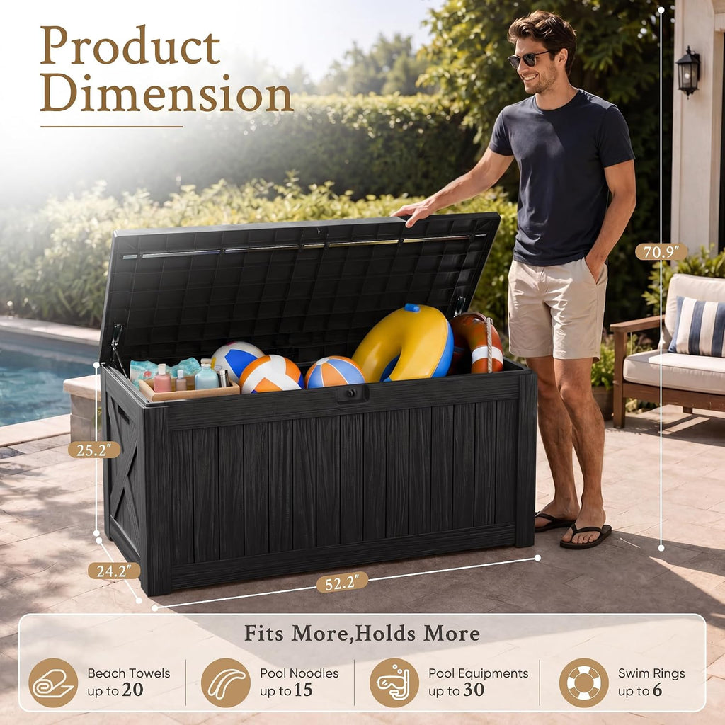 120 Gallon Deck Box Resin Outdoor Storage Box Waterproof | Large Outdoor Storage Bench Lockable for Outside Patio