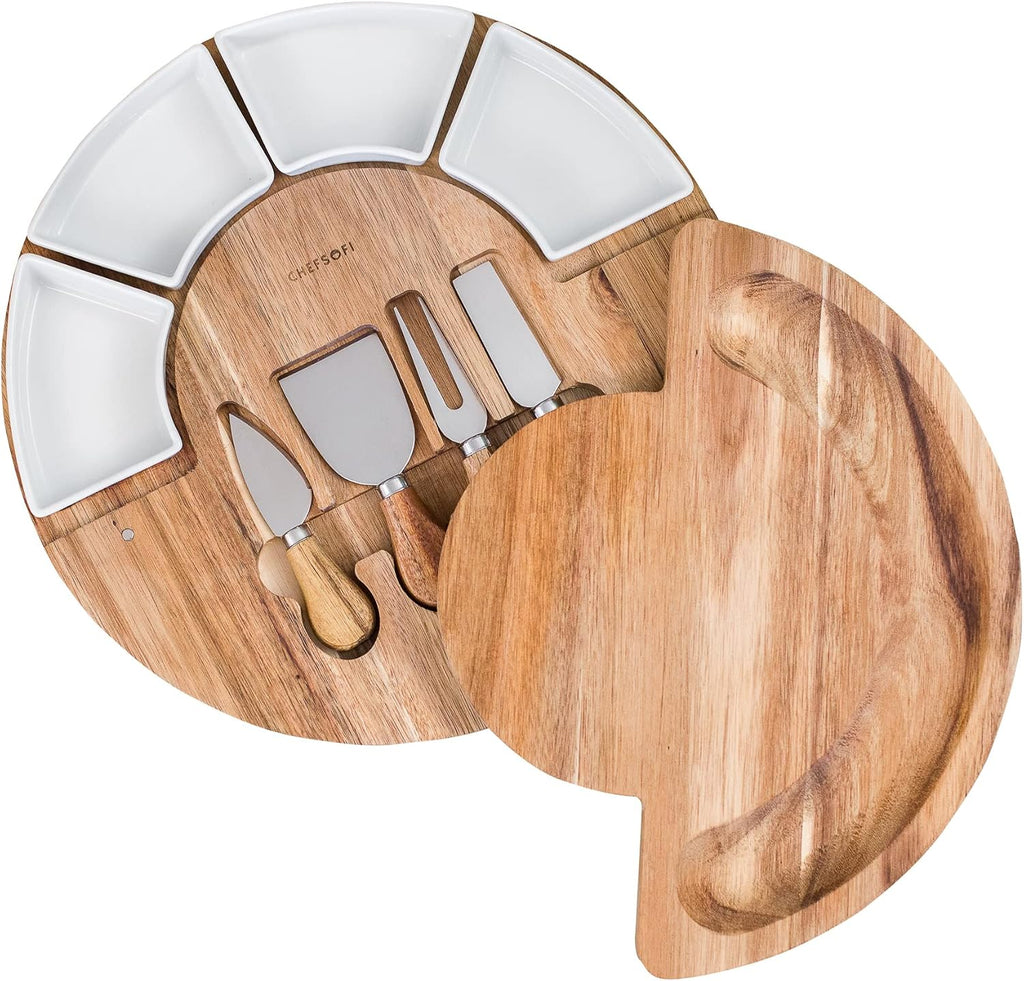 Charcuterie Board Set and Cheese Serving Platter - Made from Acacia Wood - US Patented 13 inch Cheese Board and Knife