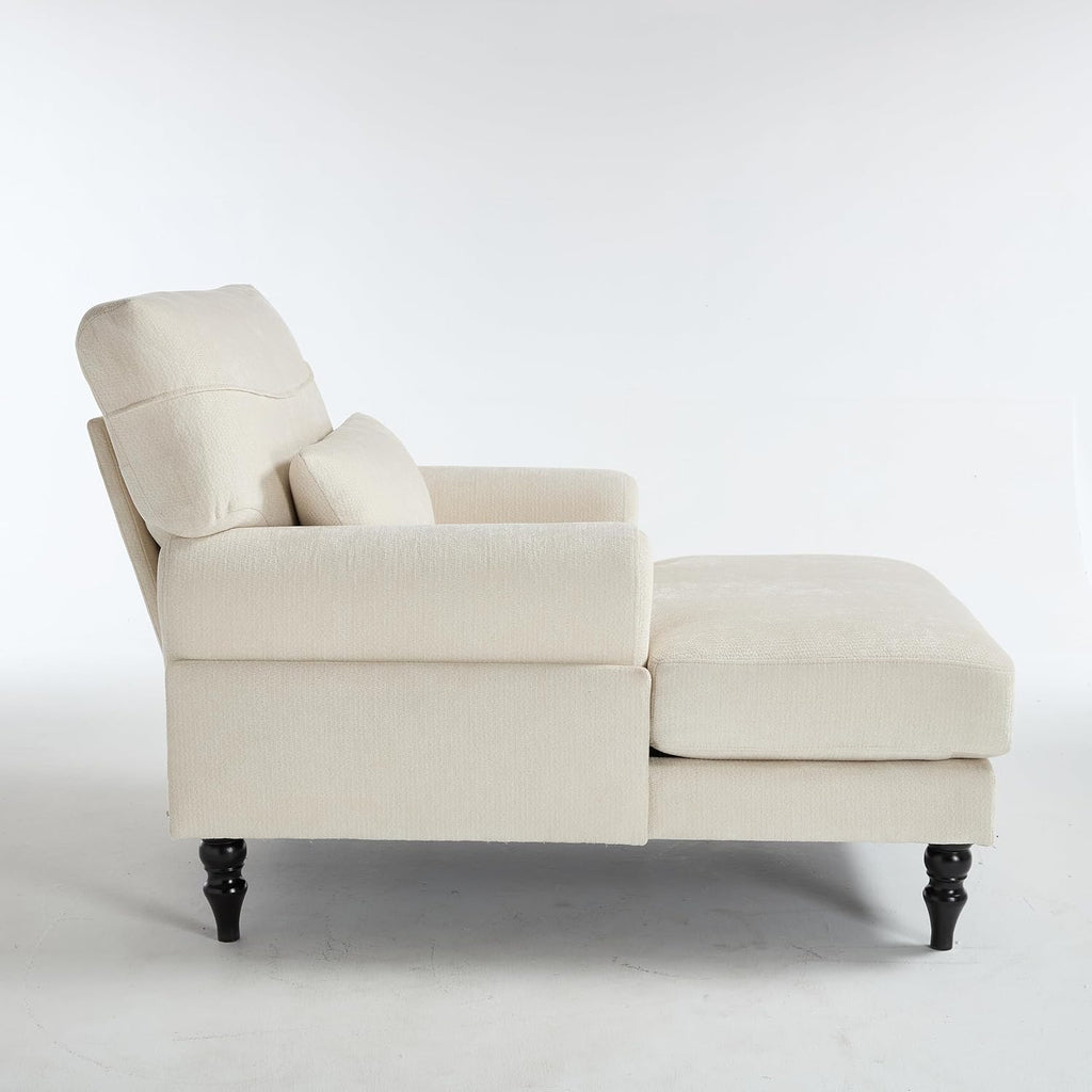Chaise Lounge Chair Indoor, Leisure Sleeper Sofa w/Cushion, White | Modern Accent Upholstered Reading Side Armchair