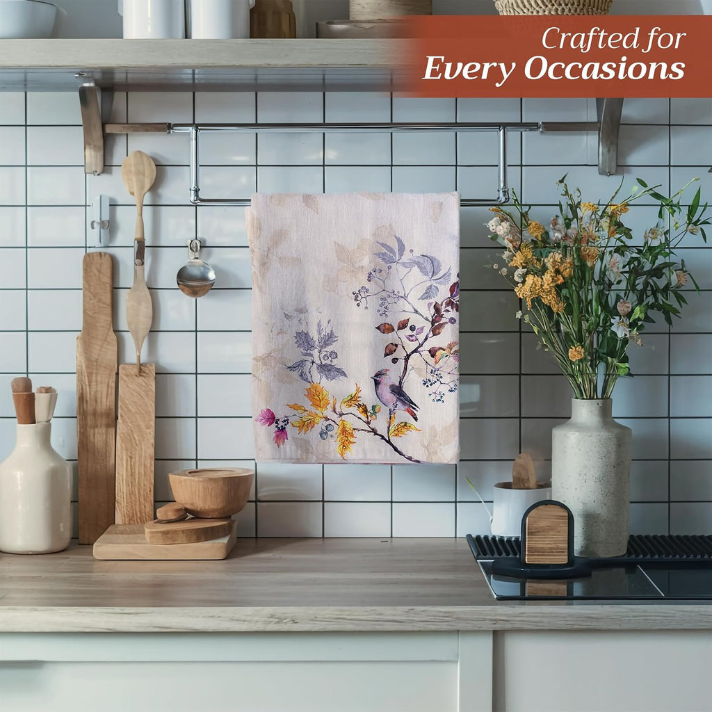 Kitchen Towels Set of 3 Reusable 100% Cotton 27.50" x 20" | Cloth Tea Dish Towels Absorbent with Hanging Loop Dining