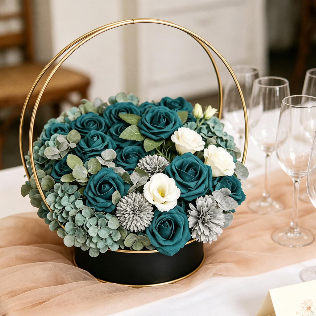 Artificial Flowers, 50pcs Dark Teal Artificial Rose for Bouquets