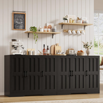 Modern Farmhouse Buffet Cabinet with Storage, 85" Large Sideboard Storage Cabinet with 6 Barn Doors, Coffee Liquor