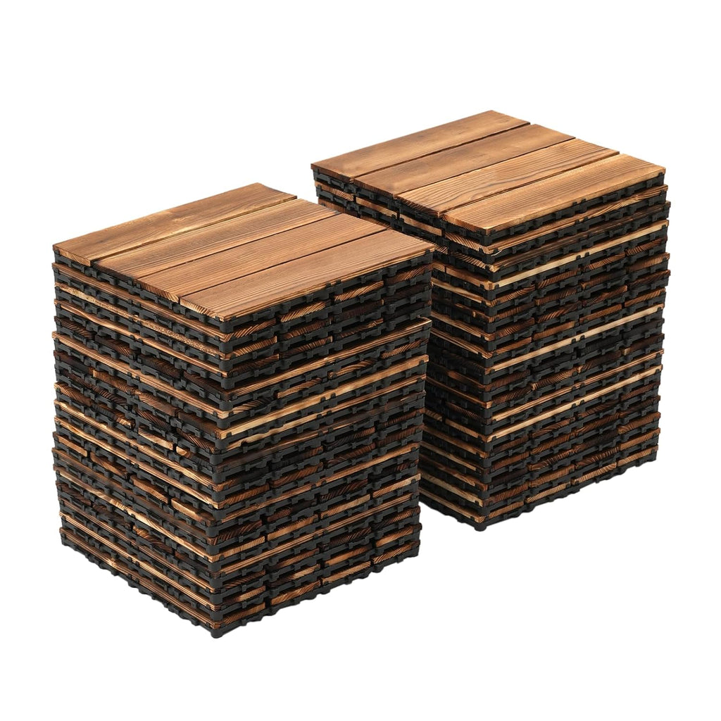 36 Pcs Premium Striped-Pattern Interlocking Deck Tiles 12" x 12", Acacia Hardwood Outdoor Flooring, Natural Wood