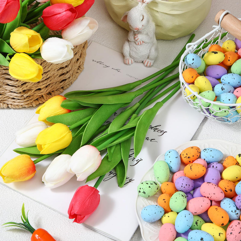 Easter Decorations Flowers Tulip Centerpiece with Vase, Include 20 Pcs Artificial Tulip Pick 120 Pcs Easter Egg 2