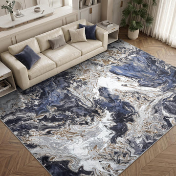 Blue Coastal Area Rug Washable Non Slip Living Room Carpet