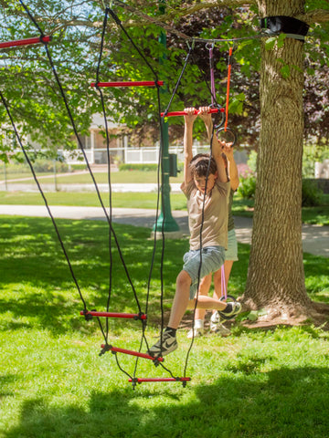 Deluxe Ninjaline Kit 56 ft with 9 Hanging Obstacles - Best Outdoor Ninja Warrior Training Equipment for Kids - Build