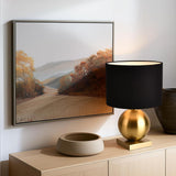 Gold Ball Modern Table Lamp,Mid Century Bedside Lamp Nightstand Light with Black Shade Metal Base Accent Lamp Bedside