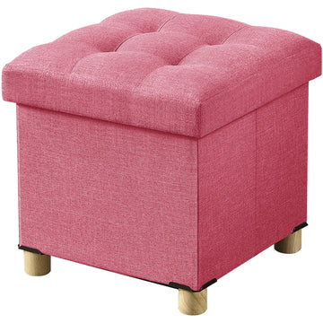 15 Inches Ottoman with Storage, Square Small Storage Ottoman Foot Rest with Legs, Ottomans Foot Stool (Hot Pink)
