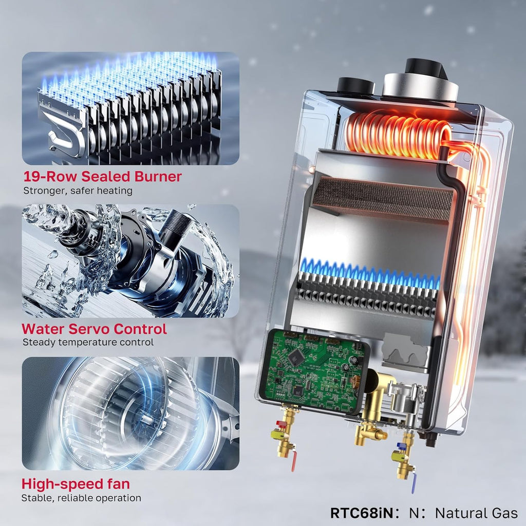 RTC68iN Condensing Tankless Water Heater, 0.91 UEF High Efficiency On-Demand Hot Water for Whole House Use