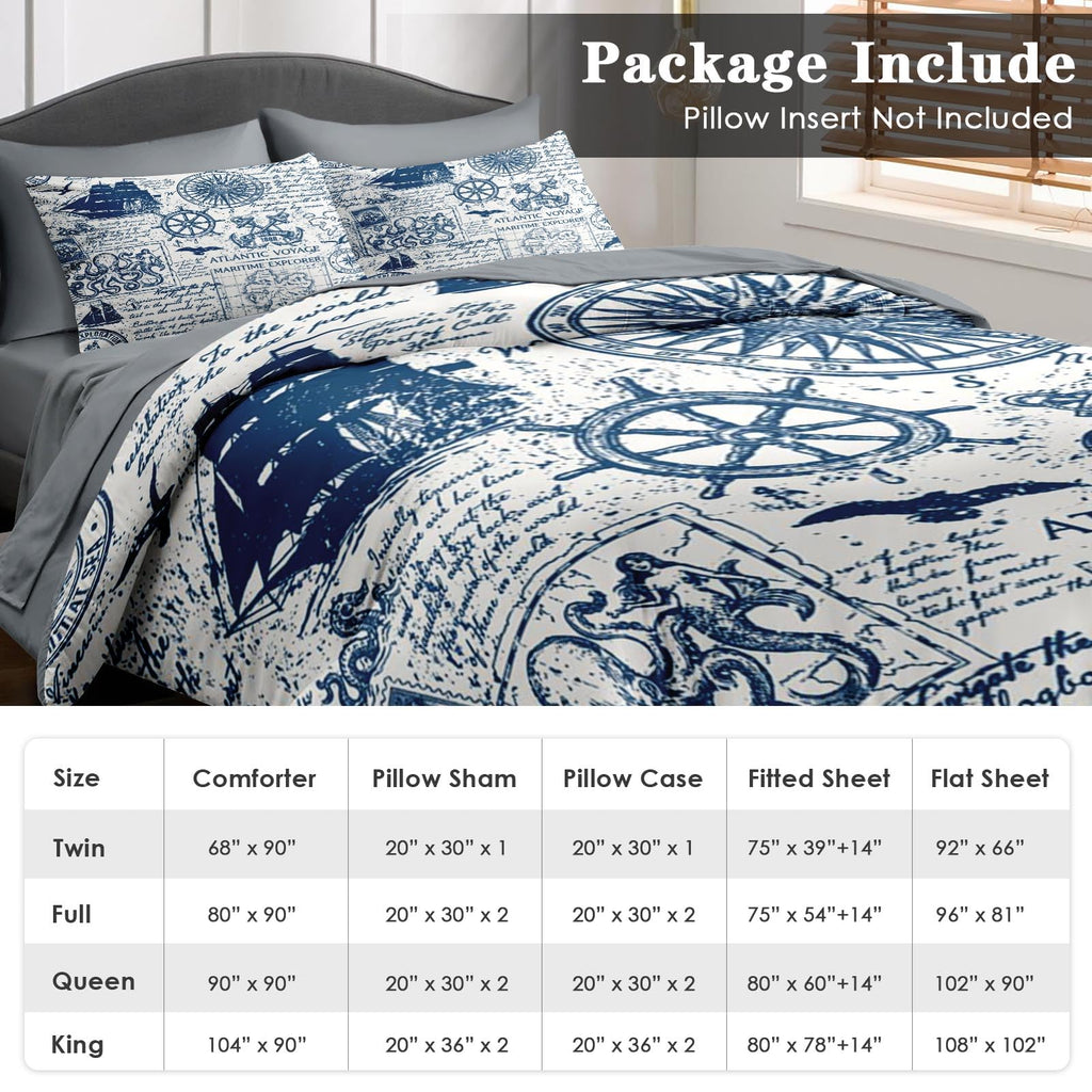 Queen Comforter Set with Sheets, 7 Pieces Nautical Anchor Bedding