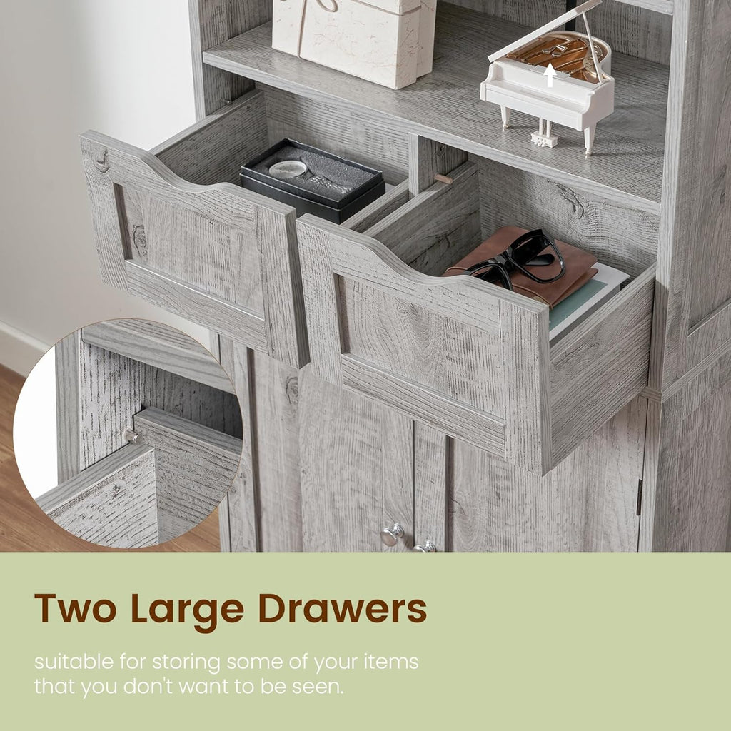 Storage Cabinet with 2 Drawers & Adjustable Shelf, Tall Bathroom Cabinet with Doors, Cupboard, Kitchen Cabinets , Grey