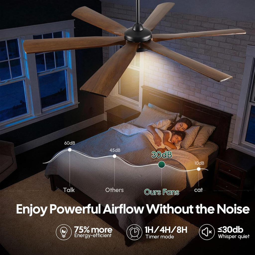 72 Inch Smart Outdoor Ceiling Fan with Light, Alexa/Wifi/Remote Control, 6 Solid Wood Blades Damp Rated