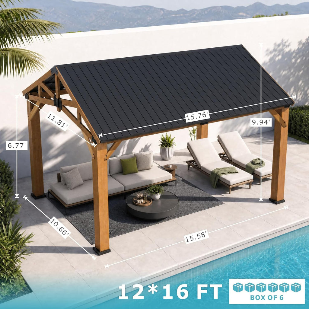 12' x 16' Cedar Wood Gazebo with Hardtop Galvanized Steel Roof