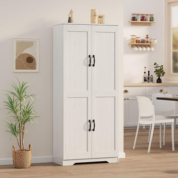 Kitchen Pantry Cabinet, Freestanding White Pantry Storage Cabinet, 60 in Cupboard, Tall Bathroom Storage Cabinet with
