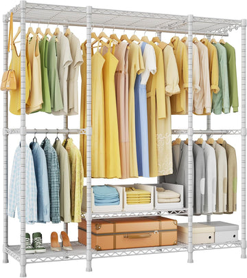 E3 Heavy Duty Garment Rack 4-Tier Freestanding Closet Organizer System | Metal Clothing Organization and Storage