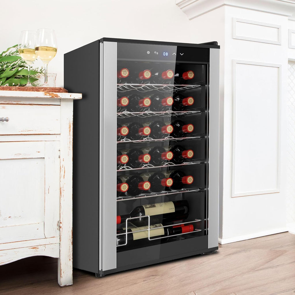 24 Bottle Wine Fridge - Freestanding Wine Cooler with Glass Door, 2.4 cu. ft (68