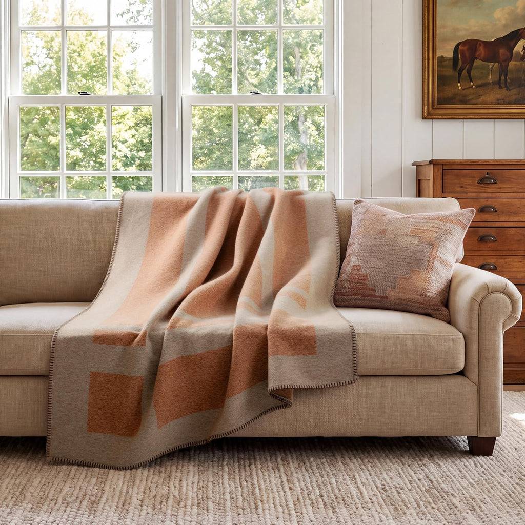 Faux Cashmere Throw Blanket, Burnt Orange, 50x70" Plaid Fall Throw