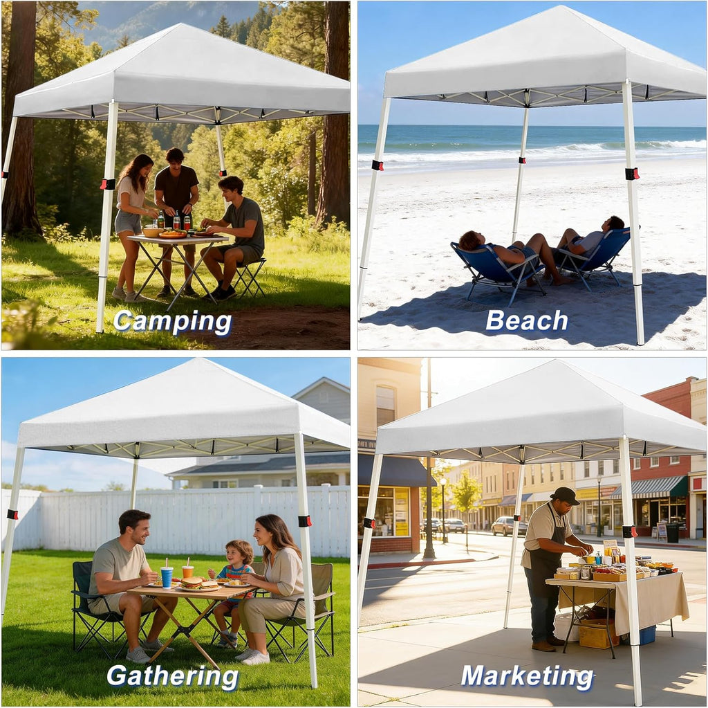 10x10 Slant Legs Pop Up Canopy Tent, 1-Button Push Setup Canopy Tent, Adjustable Height Instant Portable Shelter - Pure