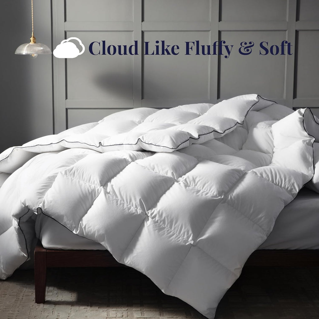 Goose Down Duvet Insert Queen - All Season Cool Touch, 100% Cotton Shell for Hot Sleepers, Lightweig