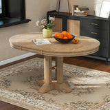 Mid-Century Modern Functional Extendable Round Dining Table with 14" Leaf,Oval Extendable Wooden Dining Table