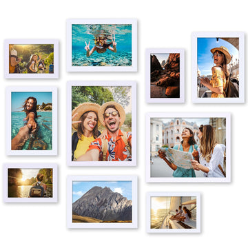 Collage Picture Frames Set, 10 Pack, MDF, White, 8x10, 5x7, 4x6