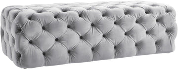The Kaylee Collection Modern Style Living Room Jumbo Velvet Upholstered Button Tufted Ottoman, Grey