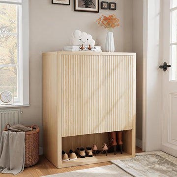 5-Tier Fluted Shoe Cabinet with Adjustable Shelves, Oak | Double Doors, Space-Saving Storage, Natural Oak Finish