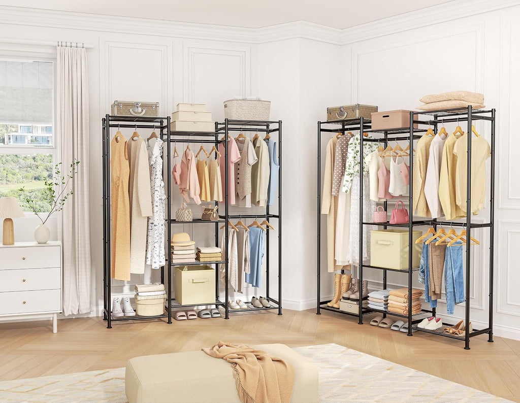 Wardrobe Closet, 4 Hanging Spaces Portable Clothes Rack,Free Standing Closet Organizer and Storage System with