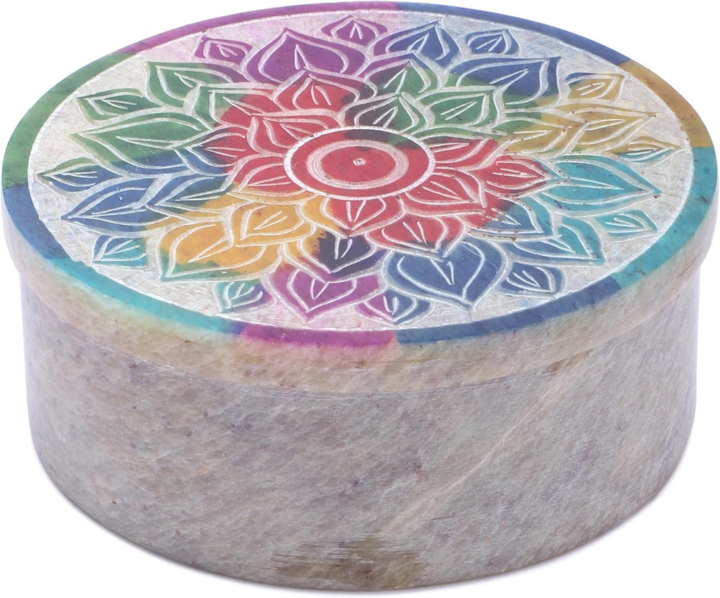 Small Jewelry Box Handmade Marble Soapstone Mandala Trinket Holder