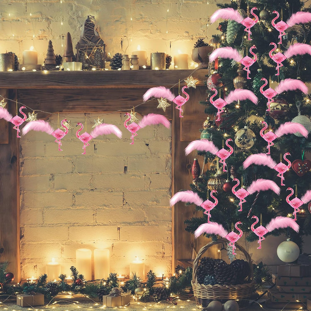 Pink Flamingo Christmas Ornament Hanging Flamingo Pink Xmas Ornaments Gifts Decor - Set of 6