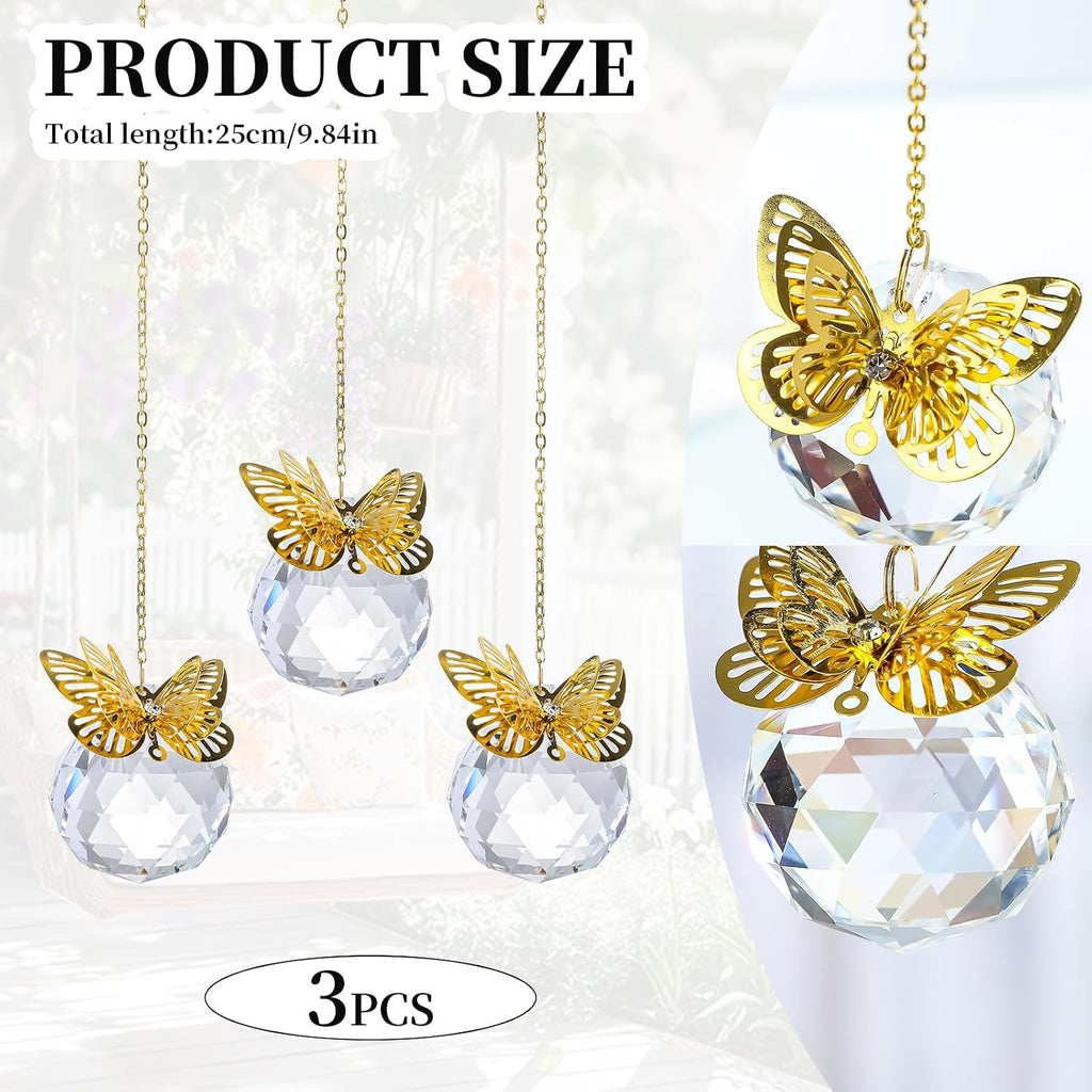 Crystal Suncatchers Gold Butterfly 40mm Crystal Prisms Ball Rainbow Maker with Chain for Window Hanging Decoratioin 3