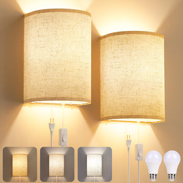 Plug in Wall Sconces Set of Two Wall Lights with On/Off Switch