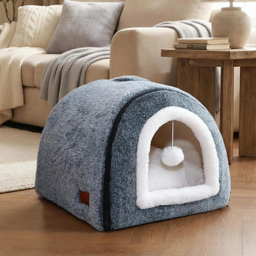 Cat Bed for Indoor Cats,2-in-1 Convertible Cat Bed & Cave,Foldable Washable Cat House,Soft and Thick Removable Inner