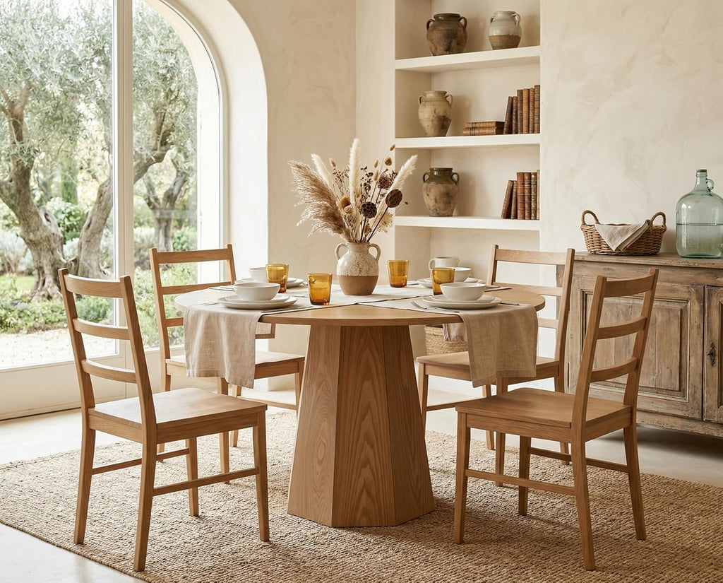 39” Round Solid Wood Dining Table for 4-5 People, Modern Pedestal Kitchen Table with Octagon Base, Circle