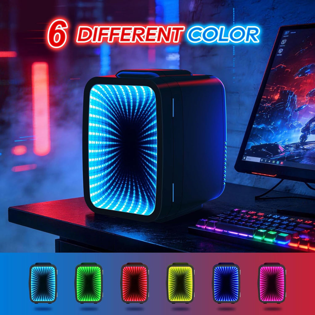 Mini Fridge, 4L/6 Can Small fridge with Dimmable Gaming Light for Bedroom,Office,Gaming room and Car,AC/DC Portable
