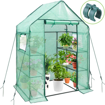 Greenhouse for Outdoors with Mesh Side Windows, 3 Tiers 4 Shelves Small Walk-In Green House Plant Stands Plastic PE