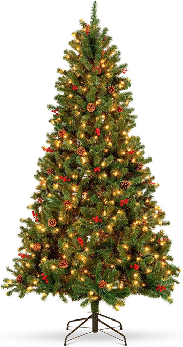 Pre-Lit Pre-Decorated Artificial Christmas Tree Spruce, 4.5 to 12 ft, w/Twinkling LEDs, Pinecones & Berries