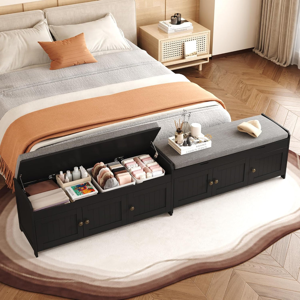 41.3" Shoe Bench with Lift Top Storage, Entryway Bench with Cushioned Seat, Wooden End of Bed Bench, Shoe Cabinet