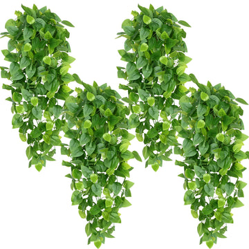 Fake Hanging Plants, 4Pcs Faux Ivy Pothos Vines Greenery