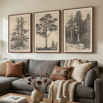 Framed Large Neutral Vintage Landscape Wall Art, 24x36 In