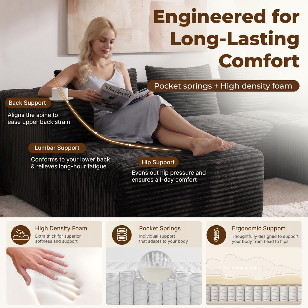 Modular Boneless U-Shaped Couches with Side Pockets