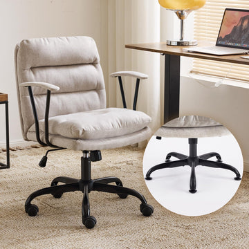 Comfortable Office Desk Chairs with/No Wheels, Dual-Base, Removable Armrests, Adjustable Comfy Swivel Computer Task Nail