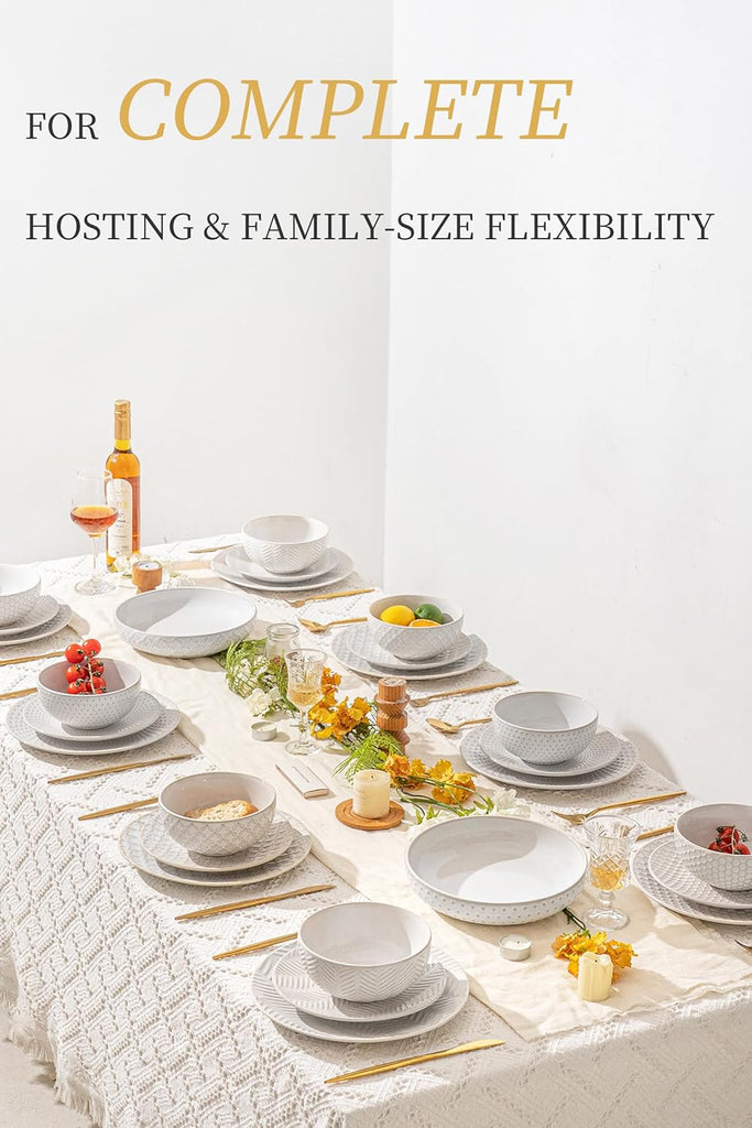 32-Piece Luxury Dinnerware Set,Complete Plates and Bowls Set for 8,Upscale Ceramic Dish Set for Hosting